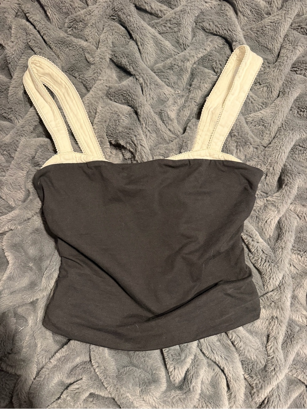 Free People Classic Black Tank with Contrast Cream Straps - Women’s Top